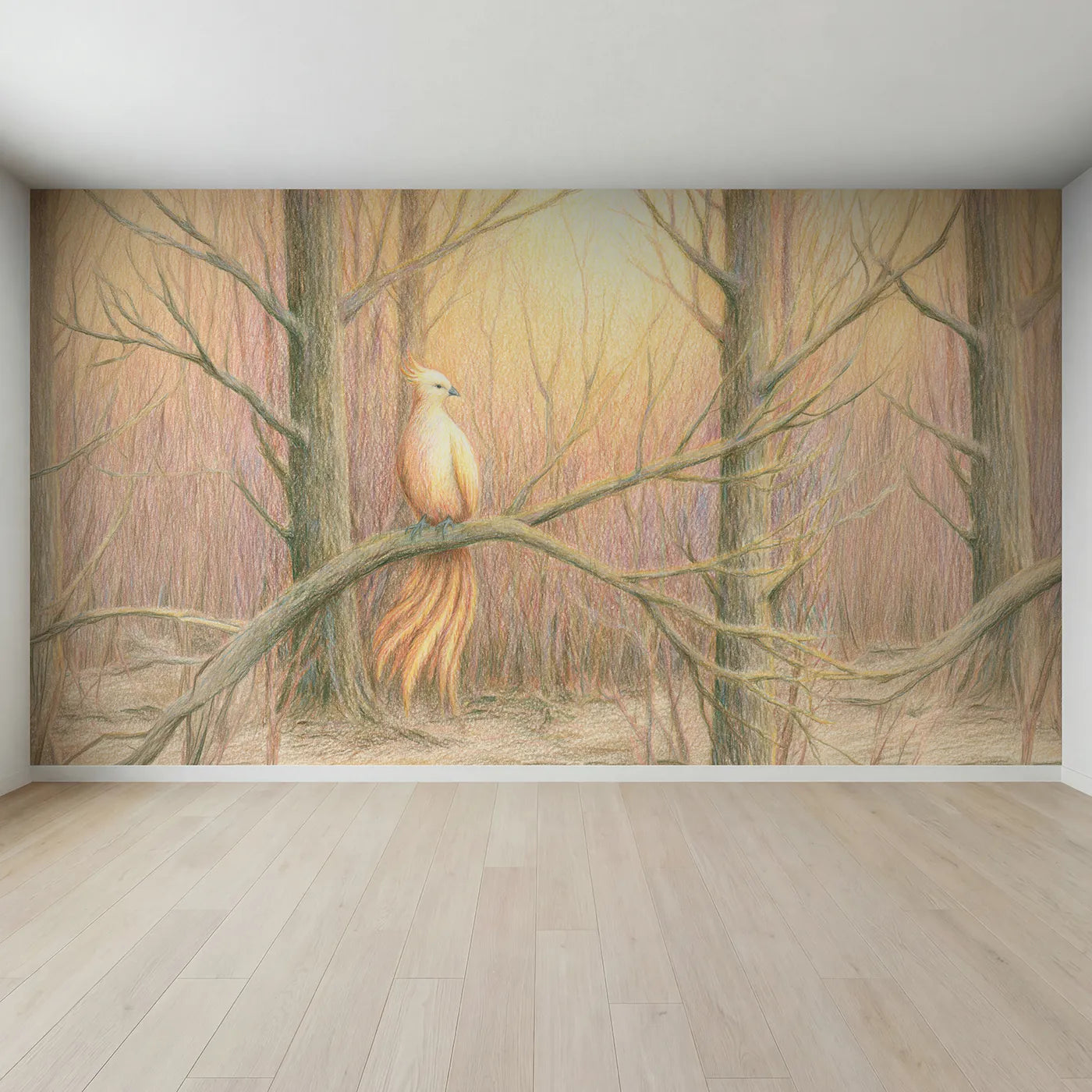 Full view of Soft Phoenix Friend Wallpaper Mural by Whimsy Tots