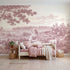Toile wall mural of a shepherdess resting with her flock in pink ink by Whimsy Tots