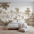 Toile wall mural of a village dance in brown ink on bright white by Whimsy Tots