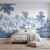 Toile wall mural of a village dance in single ink on bright white by Whimsy Tots