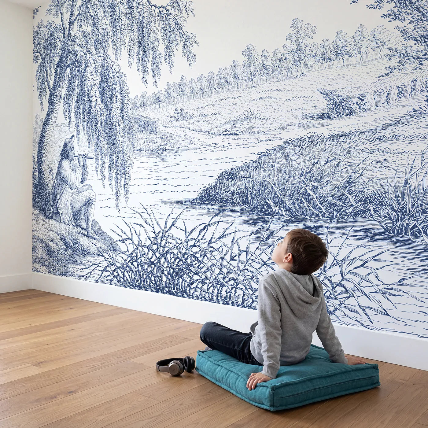 Child in nursery with Country Flute Player Wallpaper Mural by Whimsy Tots