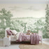 Toile wall mural of a flower gatherer on a path in green ink by Whimsy Tots