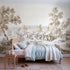 Toile wall mural of a morning market in brown ink on bright white by Whimsy Tots