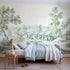 Toile wall mural of a morning market in green ink on bright white by Whimsy Tots