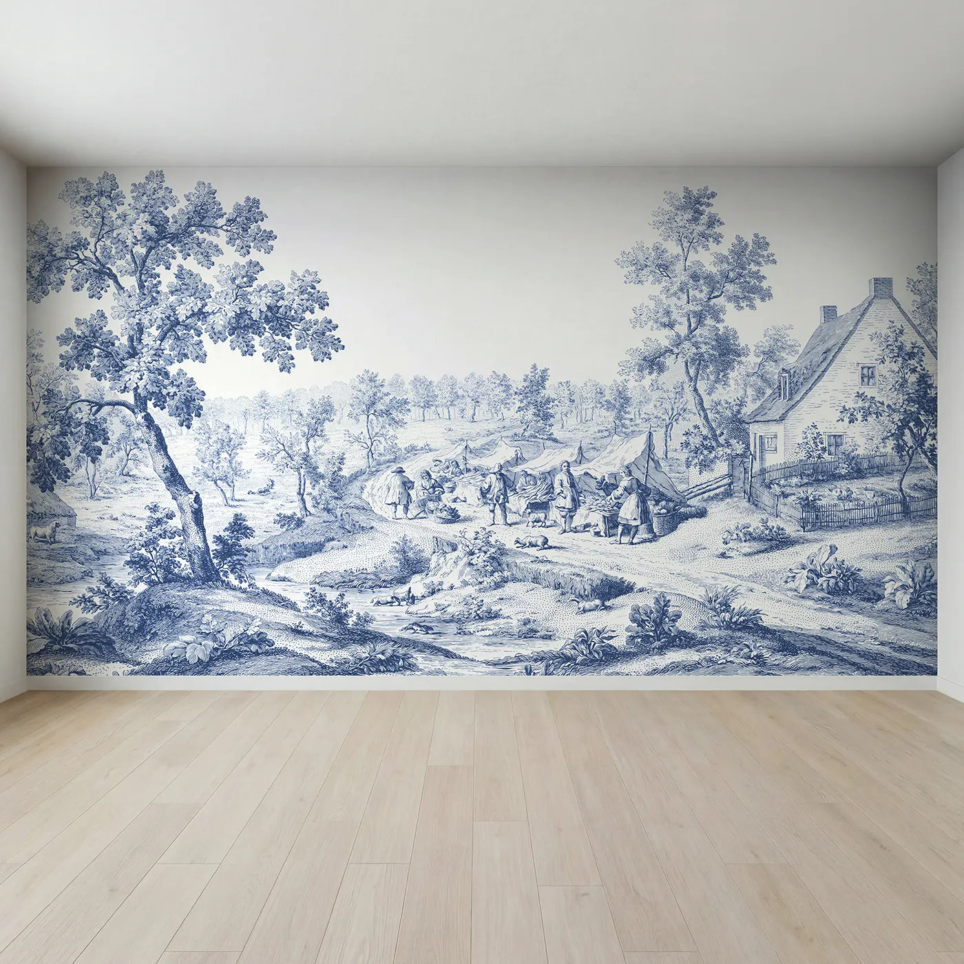 Full view of Market Morning Bustle Wallpaper Mural by Whimsy Tots