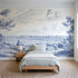 Toile wall mural of children flying a kite in single ink by Whimsy Tots