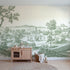 Toile wall mural of a maypole dance in green ink on bright white by Whimsy Tots