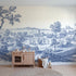 Toile wall mural of a maypole dance in single ink on bright white by Whimsy Tots