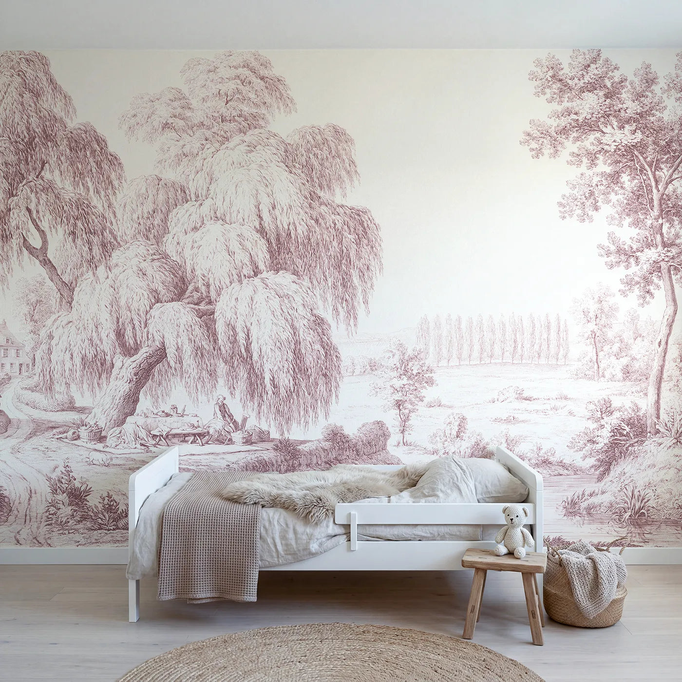 Toile wall mural of a picnic under a willow in pink ink by Whimsy Tots