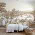Toile wall mural of orchard apple picking in brown ink by Whimsy Tots