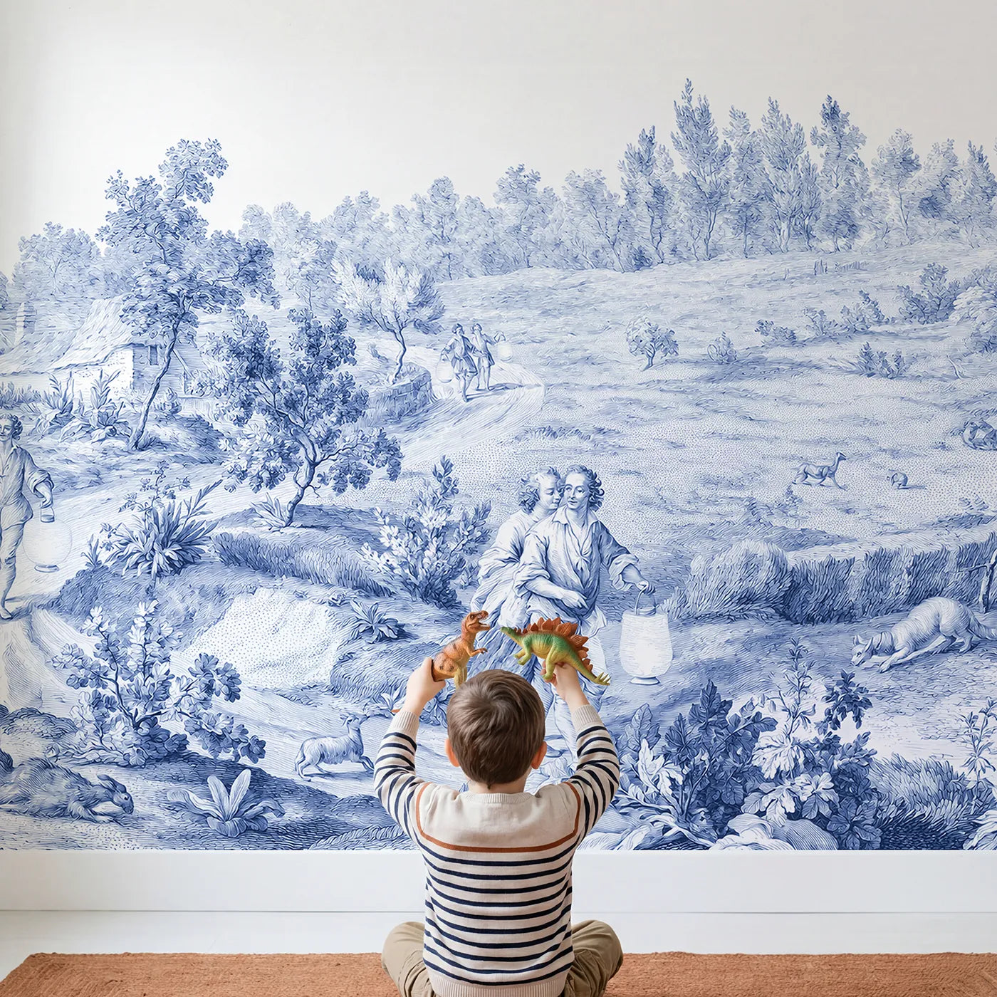 Child in nursery with Lantern Evening Walk Wallpaper Mural by Whimsy Tots