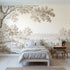 Toile wall mural of deer grazing in a glade in brown ink by Whimsy Tots