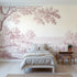 Toile wall mural of deer grazing in a glade in pink ink by Whimsy Tots
