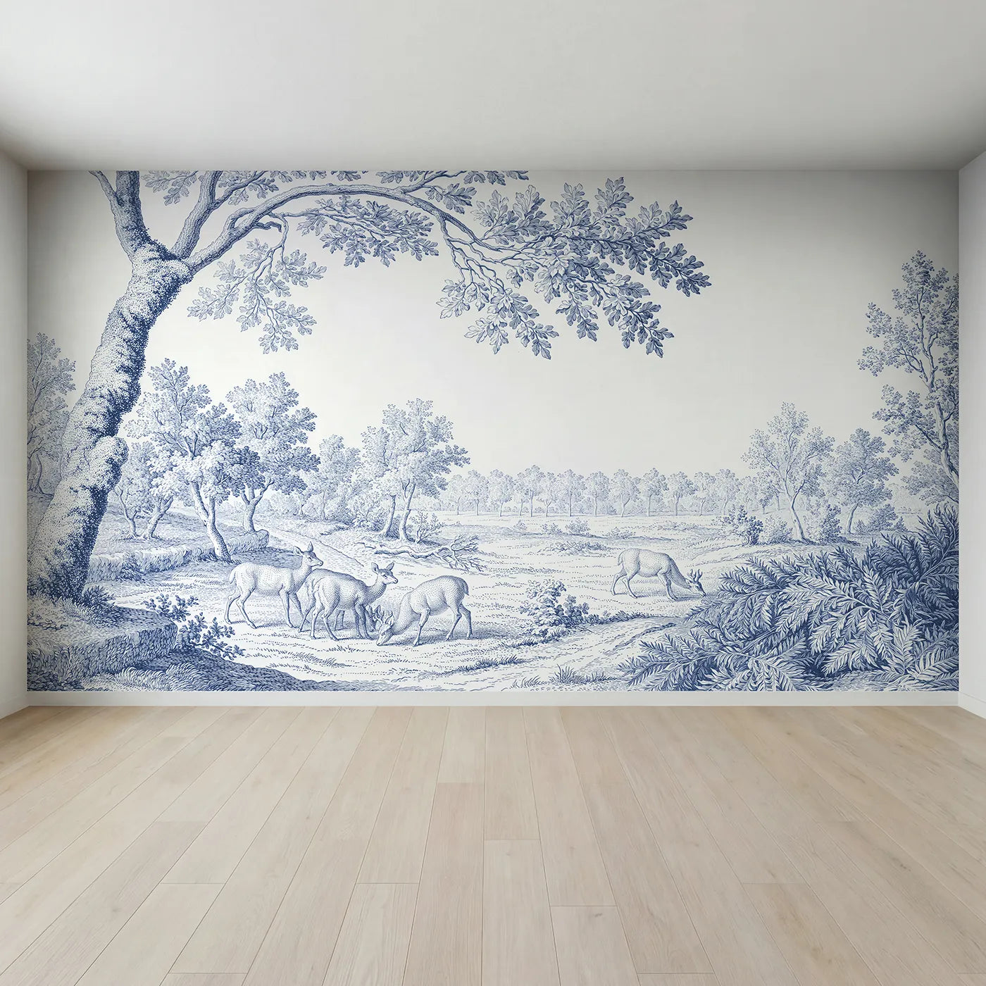 Full view of Grazing Deer Glade Wallpaper Mural by Whimsy Tots