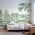 Toile wall mural of a fawn resting in a meadow in green ink by Whimsy Tots