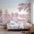 Toile wall mural of a fawn resting in a meadow in pink ink by Whimsy Tots