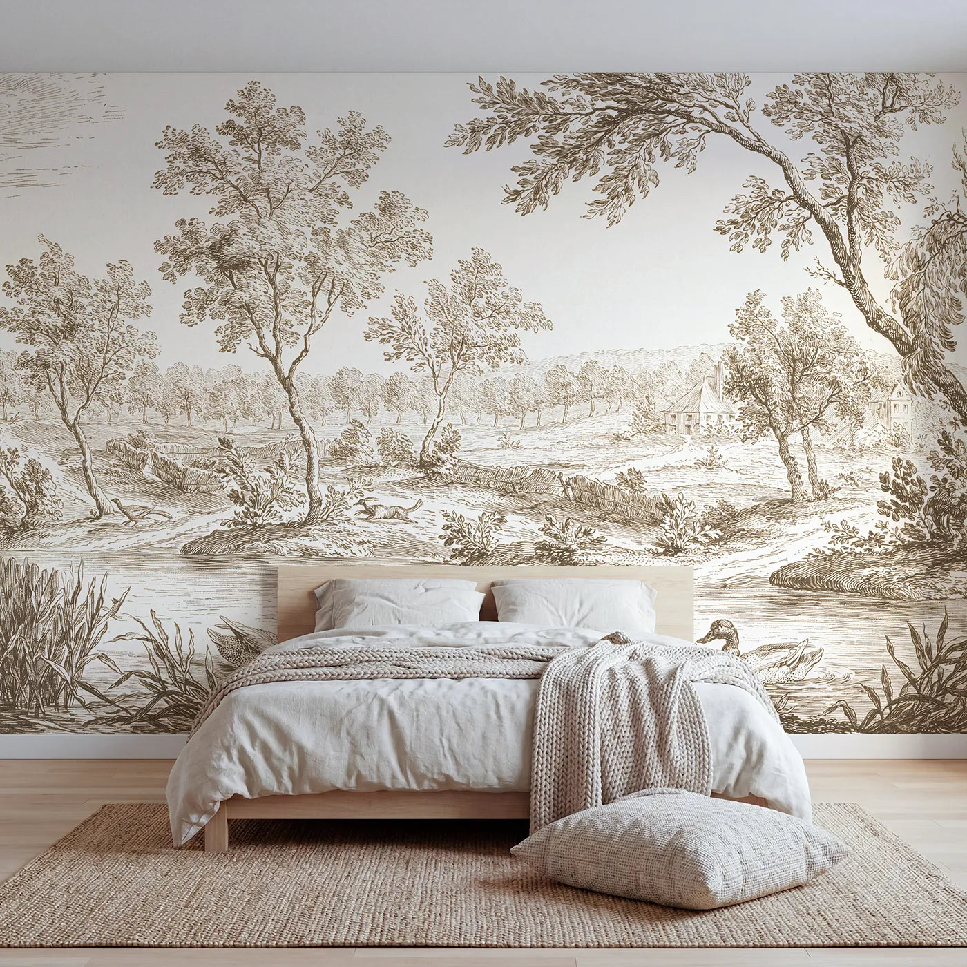 Toile wall mural of mallards among reeds in brown ink by Whimsy Tots