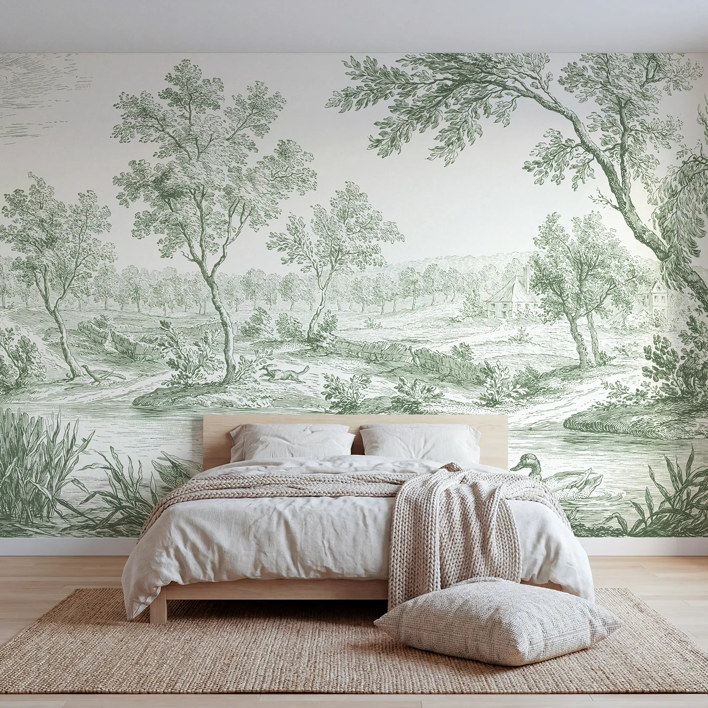 Toile wall mural of mallards among reeds in green ink by Whimsy Tots