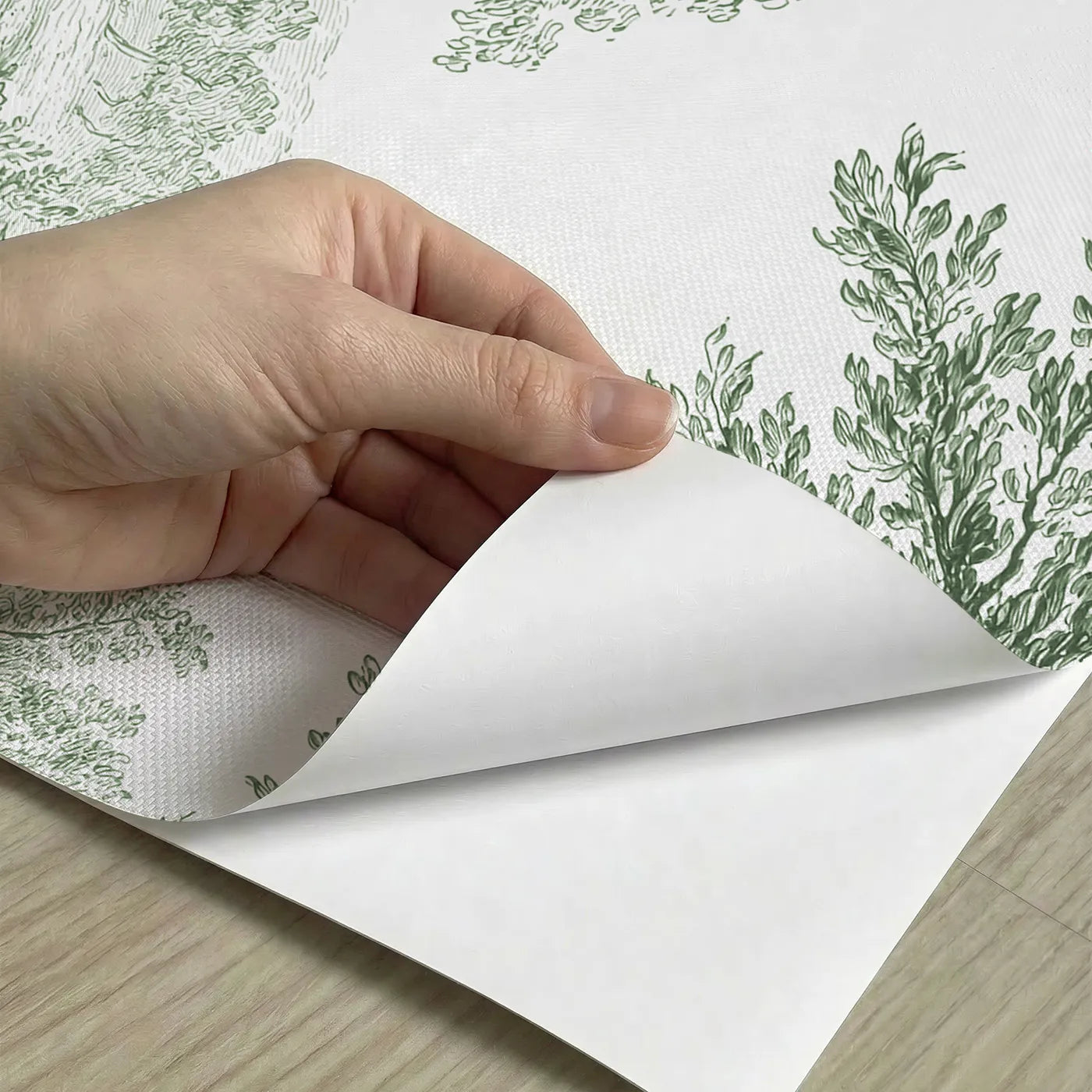Peel-and-stick detail of Mallard Reed Pond Wallpaper Mural in Green by Whimsy Tots