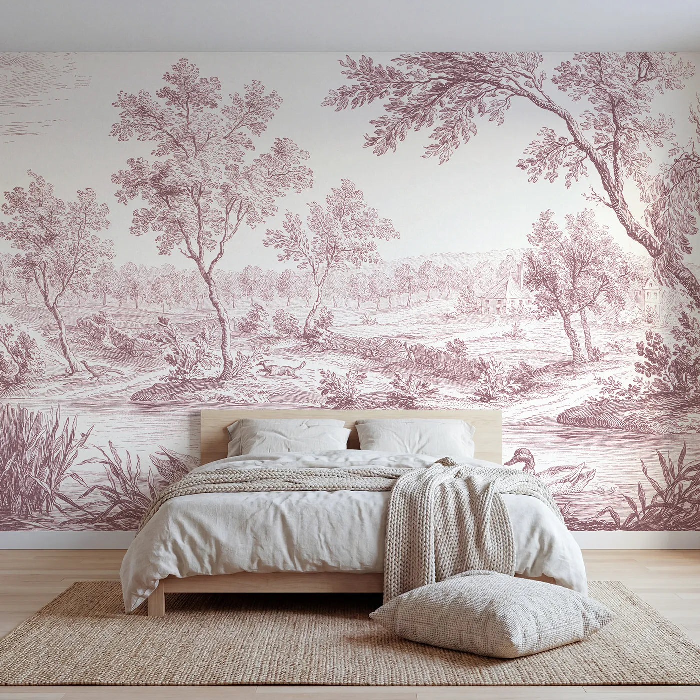 Toile wall mural of mallards among reeds in pink ink by Whimsy Tots