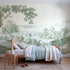 Toile wall mural of a songbird in a garden bower in green ink by Whimsy Tots