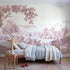 Toile wall mural of a songbird in a garden bower in pink ink by Whimsy Tots