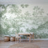 Toile wall mural of hares by a hedgerow in green ink by Whimsy Tots