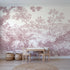 Toile wall mural of hares by a hedgerow in pink ink by Whimsy Tots