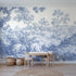 Toile wall mural of hares by a hedgerow in single ink by Whimsy Tots