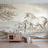 Toile wall mural of a foal and mother in a meadow in brown ink by Whimsy Tots