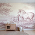 Toile wall mural of a foal and mother in a meadow in pink ink by Whimsy Tots