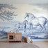 Toile wall mural of a foal and mother in a meadow in single ink by Whimsy Tots