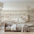 Toile wall mural of a peacock in a formal garden in brown ink by Whimsy Tots