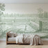 Toile wall mural of a peacock in a formal garden in green ink by Whimsy Tots