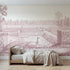 Toile wall mural of a peacock in a formal garden in pink ink by Whimsy Tots