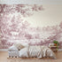 Toile wall mural of a doe and fawn at a wood edge in pink ink by Whimsy Tots