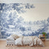 Toile wall mural of a doe and fawn at a wood edge in single ink by Whimsy Tots
