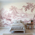 Toile wall mural of a thatched cottage by a lane in pink ink by Whimsy Tots