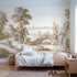 Toile wall mural of a stone bridge over a stream in brown ink by Whimsy Tots