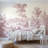 Toile wall mural of a garden pavilion in pink ink on bright white by Whimsy Tots