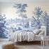 Toile wall mural of a garden pavilion in single ink on bright white by Whimsy Tots