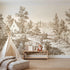 Toile wall mural of a cottage in a flower garden in brown ink by Whimsy Tots