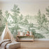 Toile wall mural of a cottage in a flower garden in green ink by Whimsy Tots