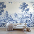 Toile wall mural of a garden urn on stone steps in single ink by Whimsy Tots