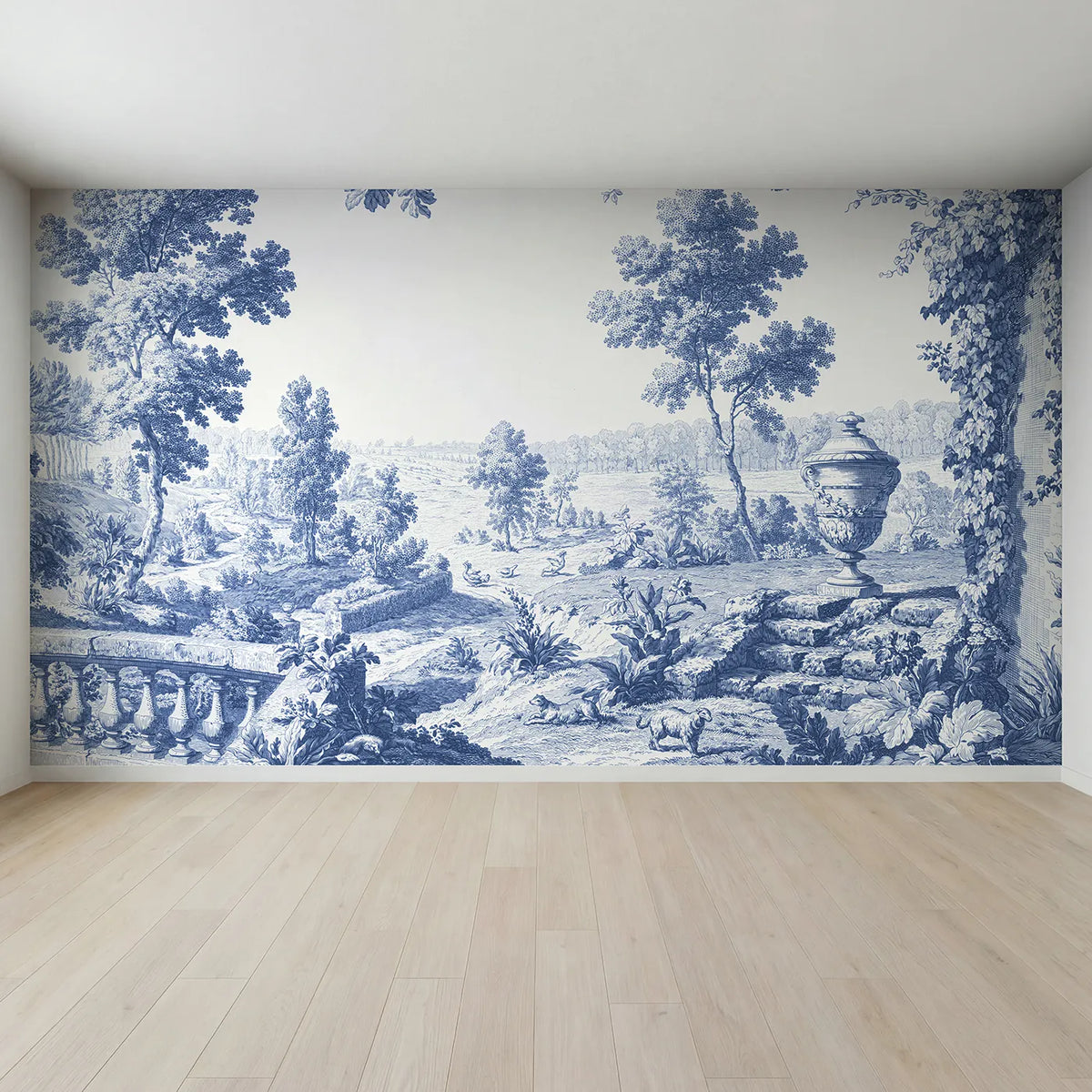 Full view of Garden Urn Steps Wallpaper Mural by Whimsy Tots