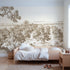 Toile wall mural of apple orchard rows in brown ink by Whimsy Tots