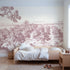 Toile wall mural of apple orchard rows in pink ink by Whimsy Tots