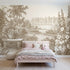 Toile wall mural of a brimming flower basket in brown ink by Whimsy Tots
