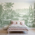 Toile wall mural of a brimming flower basket in green ink by Whimsy Tots