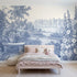 Toile wall mural of a brimming flower basket in single ink by Whimsy Tots